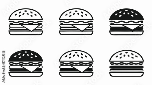 Six stylized black and white hamburger icons arranged in two rows
