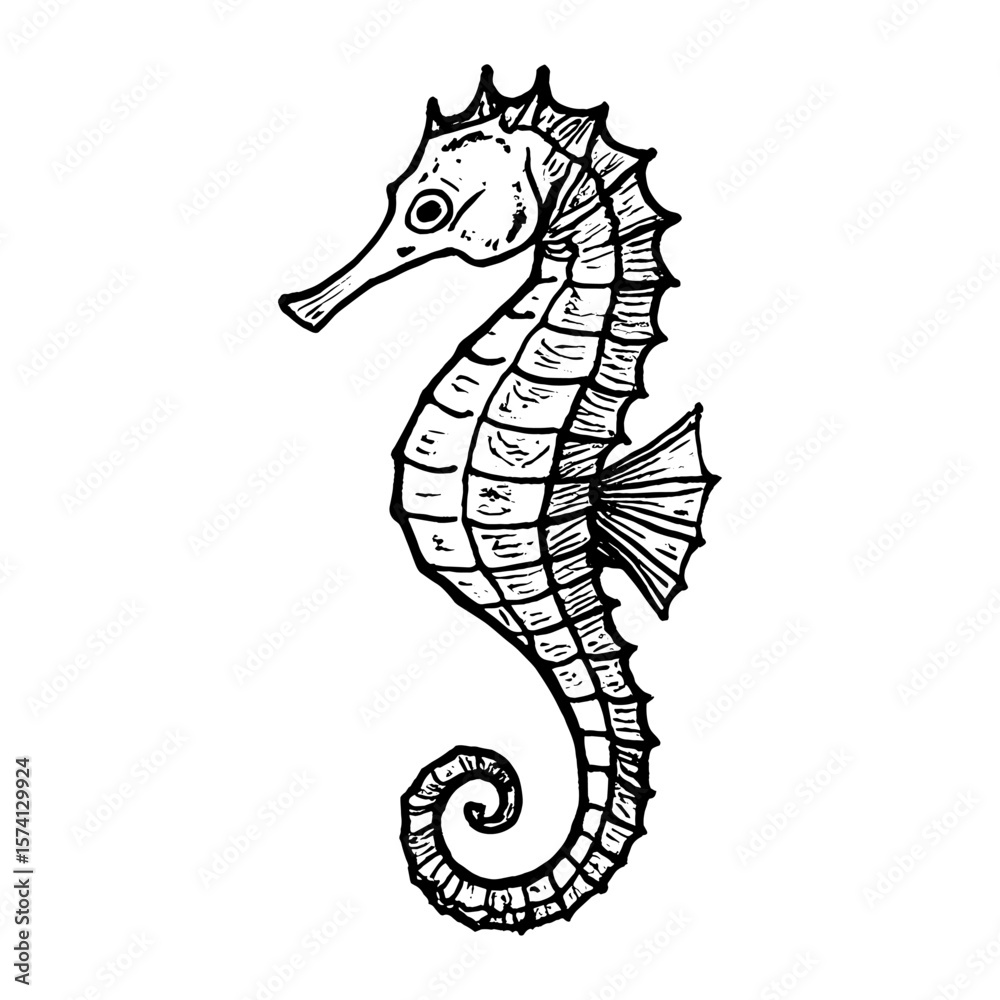 Fototapeta premium Intricate seahorse line drawing vector