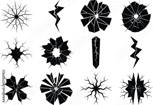 Glass crack broken texture window. Ice glass cracked effect background transparent isolated illustration. Hole in floor, broken glass symbol top view, break effect design.