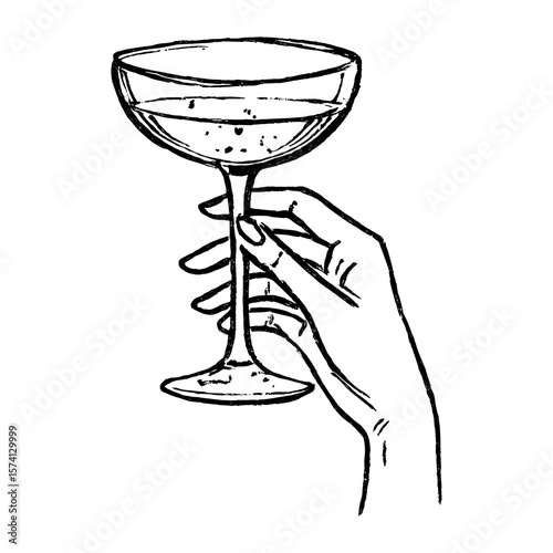 Elegant hand holding champagne vector