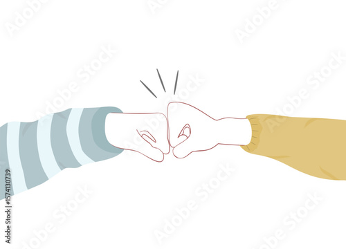 Fist bump icon. Illustration of two hands giving a fist bump for great work. relationship hands bumping fists. Concept of teamwork, partnership, friendship, spirit hands gesture.