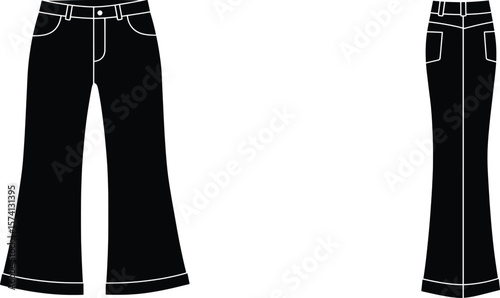 Vector Fashion Design, Black Flared Pants, Trendy Apparel, Digital Illustration, Modern Style, Unique Perspective