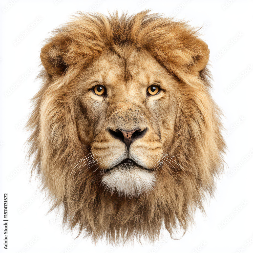 Fototapeta premium Majestic Lion Portrait - King of the Jungle , white background cut out PNG
