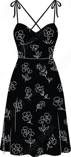 Stylish Event, Floral Dress, Fashion Illustration, Modern Design, Vector Art, Elegant Environment