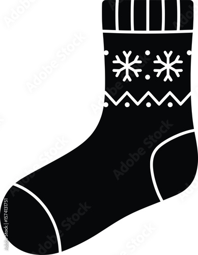 Festive Action, Decorative Sock, Holiday Celebration, Vector Fashion Illustration, Cozy Home Environment, Playful Concept