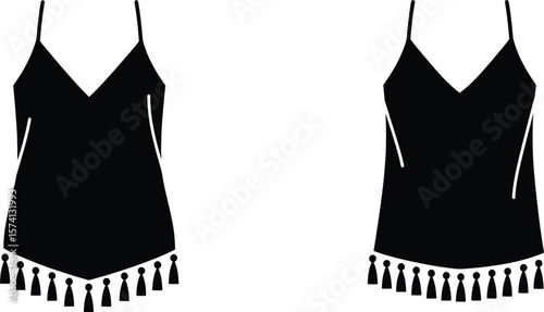 Elegant Black Tops with Tassels, Modern Style, Minimalistic Design