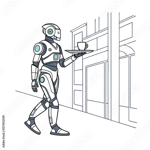 AI Service Robot Futuristic Illustration of a Robot Serving Coffee