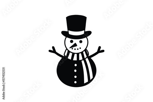 Silhouette art illustration of a snowman with scarf and top hat.eps