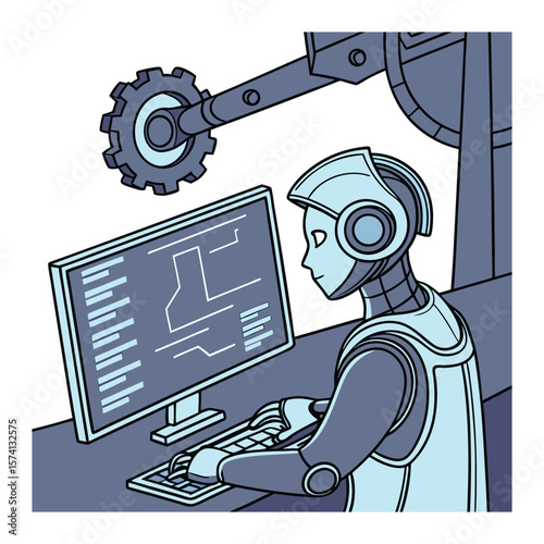 AI Robot Programmer Futuristic Illustration of Artificial Intelligence at Work