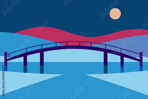 bridge over a frozen river at dusk