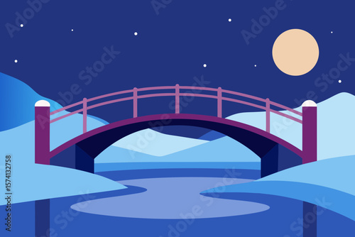 bridge over a frozen river at dusk