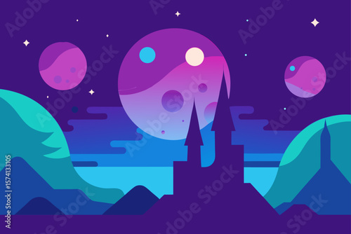 fantasy landscape with twin moons