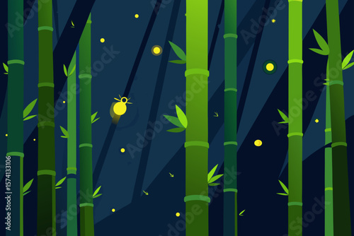 fireflies dancing in a quiet bamboo grove