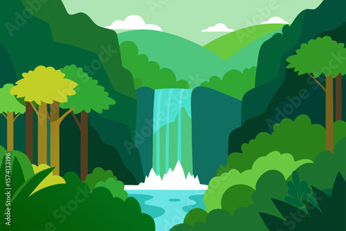 forest waterfall in a lush green jungle