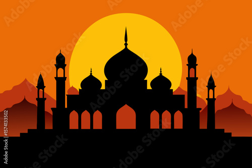majestic mosque silhouette at sunset