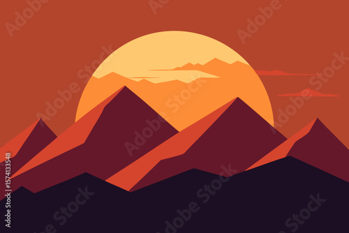 minimalist mountain scene at sunset