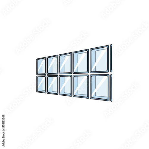 A twelve-pane glass block window, rendered in a simple, cartoonish style, shows a perspective view of the translucent blocks.