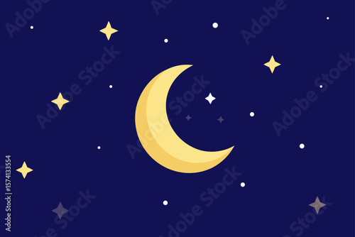 moon and stars on night sky