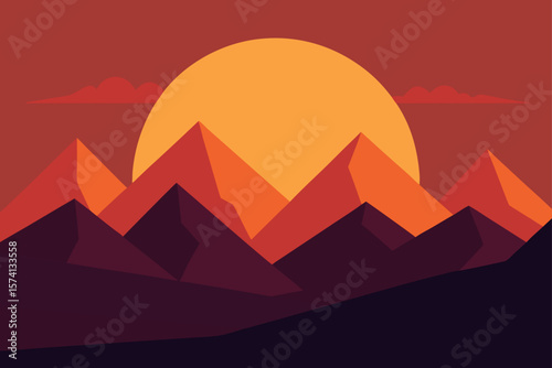 minimalist mountain scene at sunset