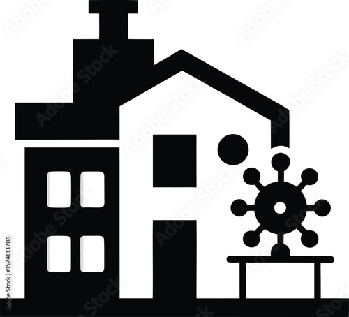Molecular virology research lab building with a virus structure