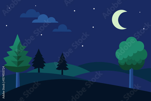 night landscape with trees