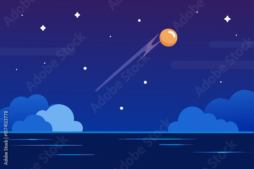 night sky with meteor shower over the ocean