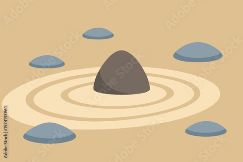 quiet zen garden with sand and rocks