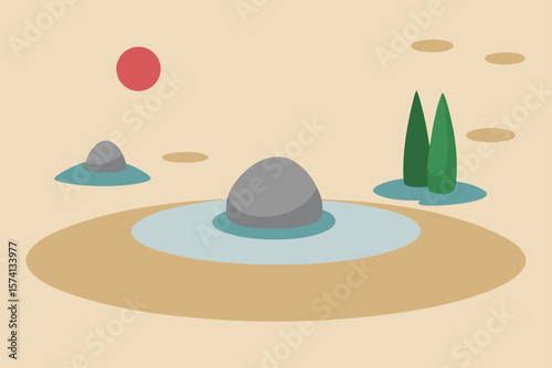 quiet zen garden with sand and rocks