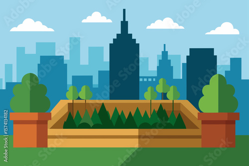 rooftop garden with city skyline view