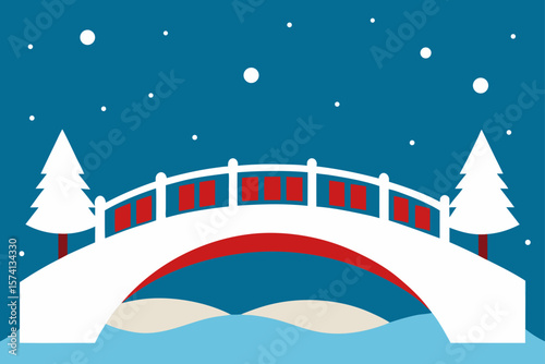 snowy bridge in a festive city center
