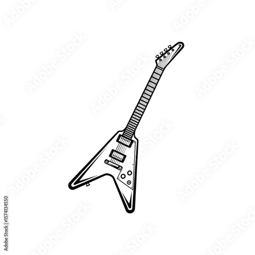 Simple, outlined illustration of a stylized electric guitar.