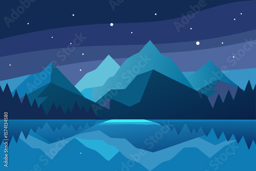 tranquil mountain lake under a starry sky