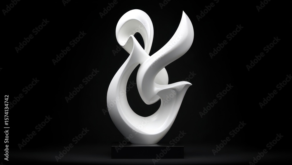 Obraz premium Abstract white sculpture, ampersand shape, on dark base
