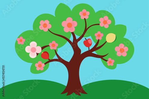 vector illustration of an apple tree with flowers