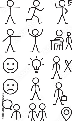 Hand drawn stick man icons pack 