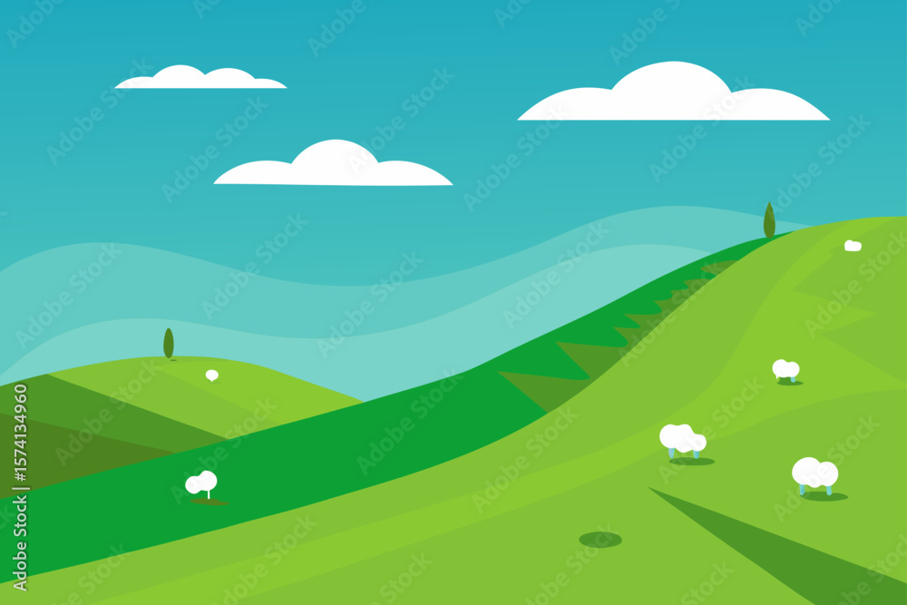 Fototapeta premium windy hillside with grazing sheep