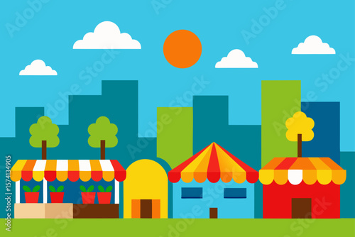 vibrant farmers market in a sunny town