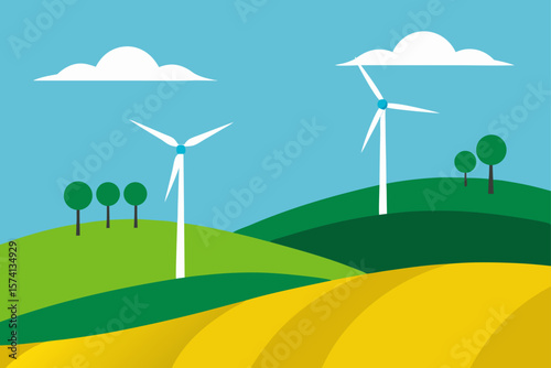 wind turbines on a rolling countryside