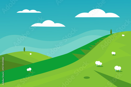 windy hillside with grazing sheep