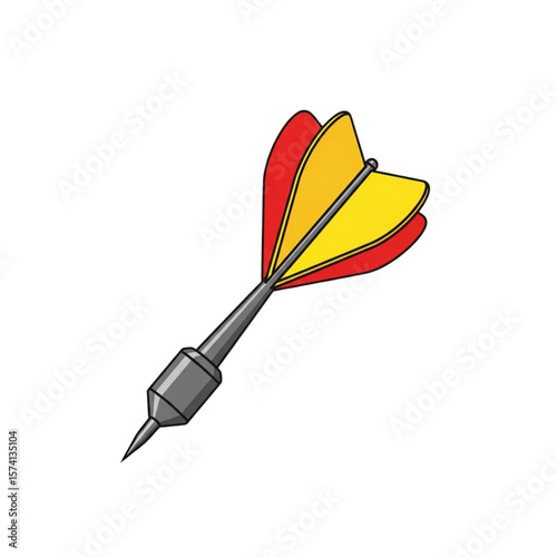 Colorful dart with a gray shaft, ready to be thrown.