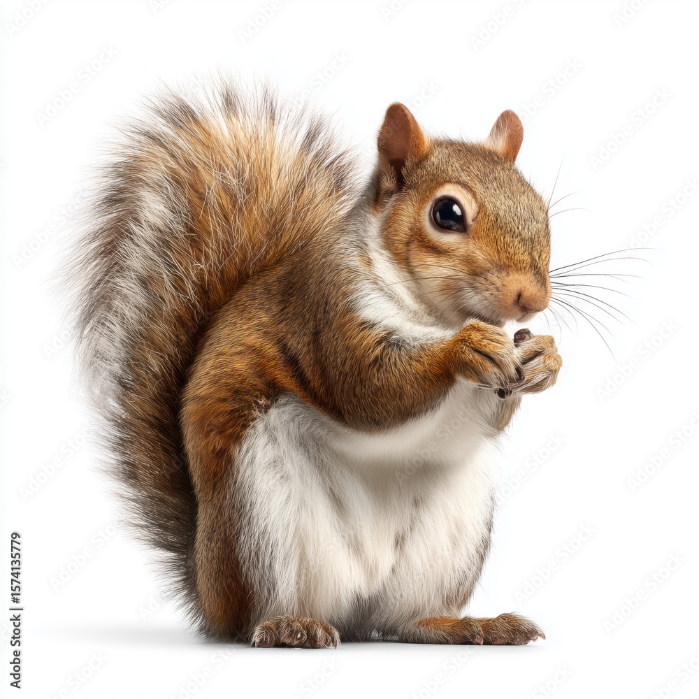 Obraz premium Adorable Squirrel Eating a Nut , white background cut out PNG