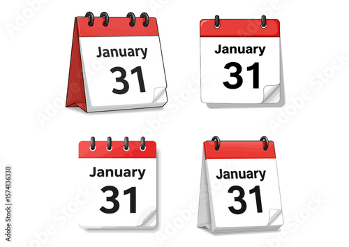 Four cartoonstyle desk calendars showing January 31