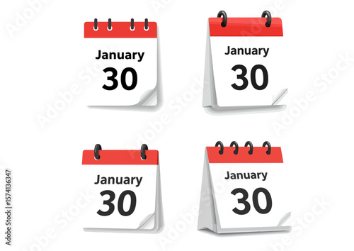 Four desktop calendars open to January 30th