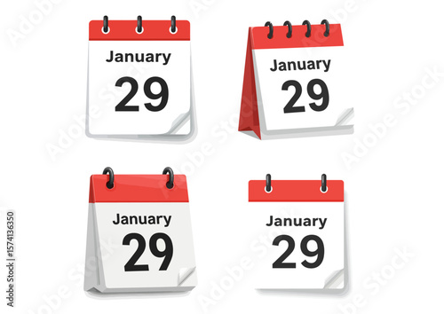 Four graphic illustrations of a desk calendar showing January 29