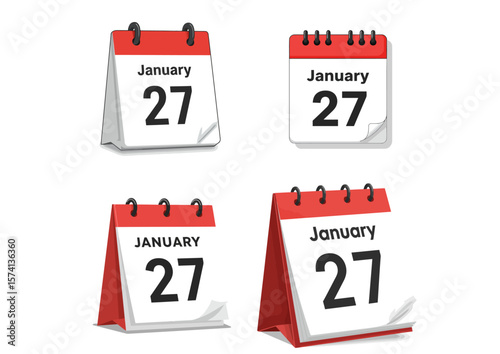 Four stylized calendars showing January 27 against a white background