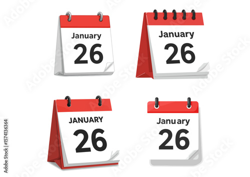 Four desk calendars displaying January 26