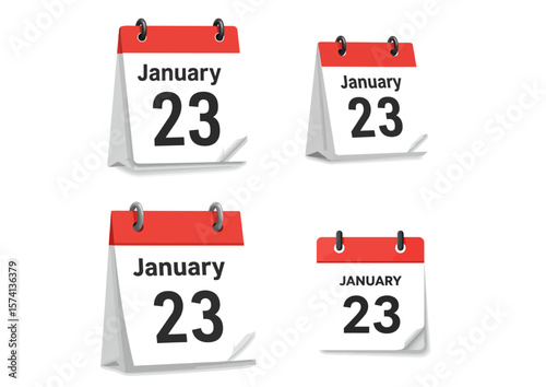 Four calendars displaying January 23 with different sizes and orientations