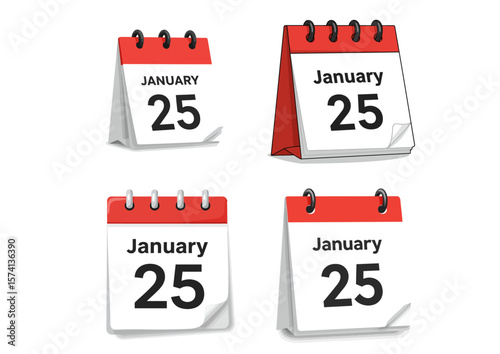 Four illustrations of desktop calendars showing January 25th