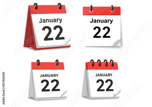 Four red and white desk calendars showing January 22nd
