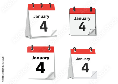 Four identical calendars displaying January 4th